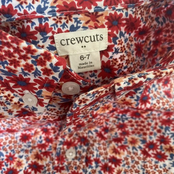 Crewcuts Red Blue Floral Button Down Shirt Size 6-7Y - Picture 2 of 3
